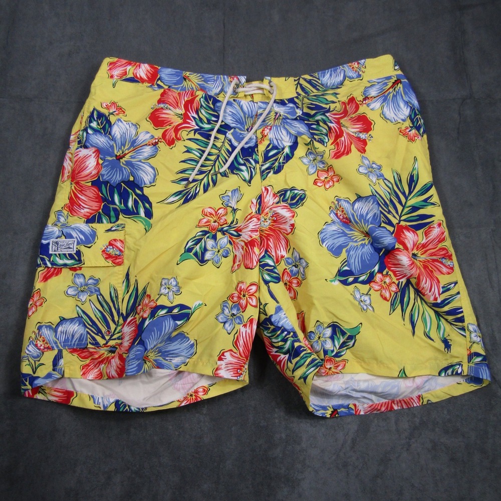 Polo Ralph Lauren Swim Trunks Mens 2XB Yellow Hibiscus Floral Board Shorts